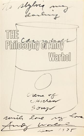 WARHOL, ANDY. The Philosophy of Andy Warhol. Signed ten times (AW or Andy Warhol), and Inscribed twice, to American actress Sylvia